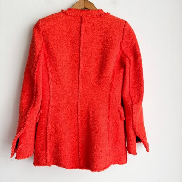 Zara Bright Coral Orange Tweed Blazer XS - Picture 5 of 7